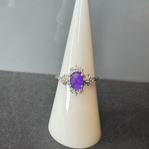 Elegant Rhodium Plating ring with Genuine Amethyst Quartz